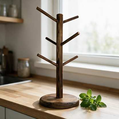 ☕ Mug Tree | Wood Kitchen Coffee Lovers | Rustic Display